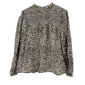 Re-Imagined by J. Crew Size XXL Long Sleeve Ruffle Neck Top Leopard Print‎ Brown